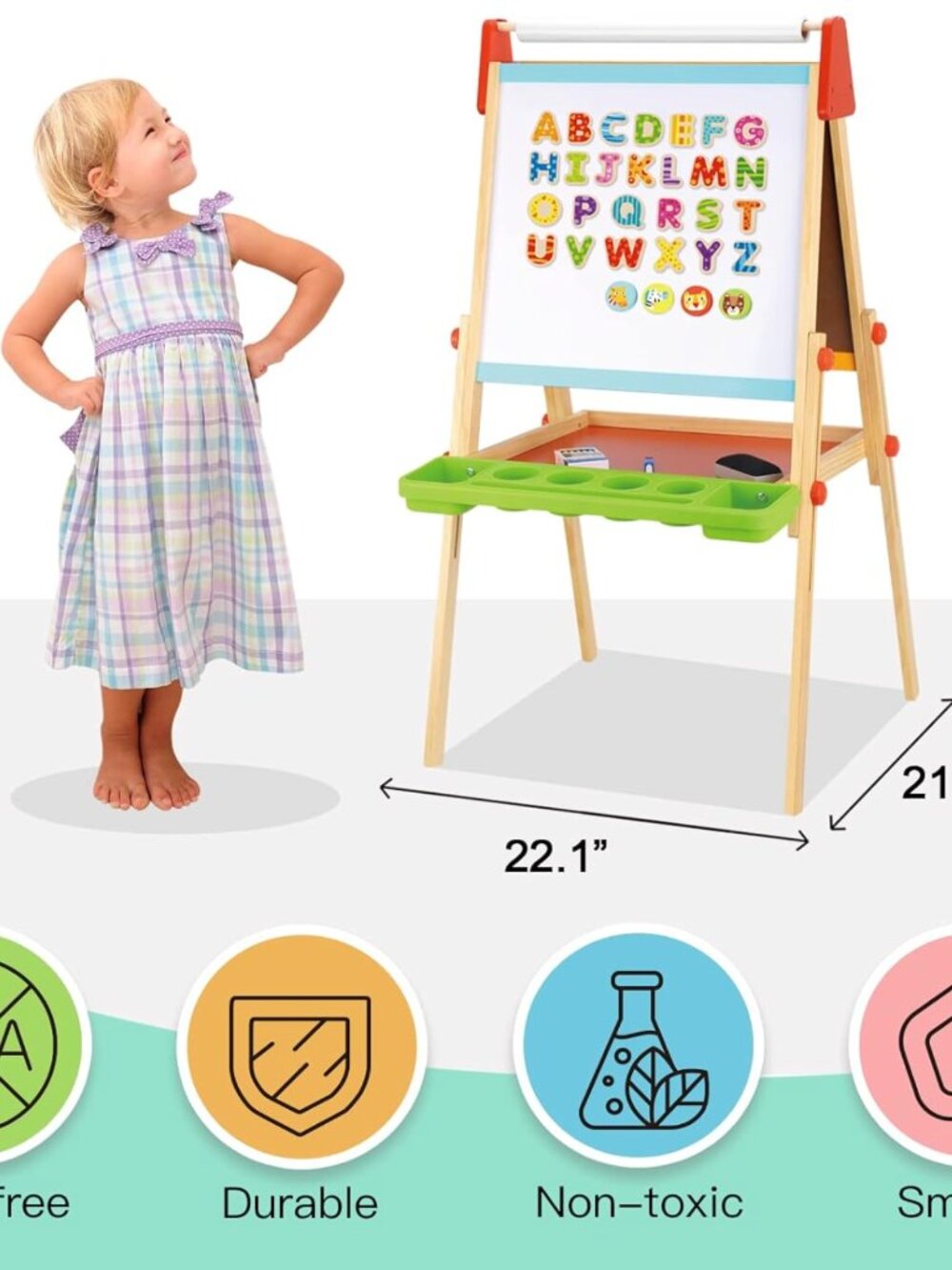 Large Magnetic Drawing Board, Montessori Double-Sided Easel Toy - Picture 12 of 14